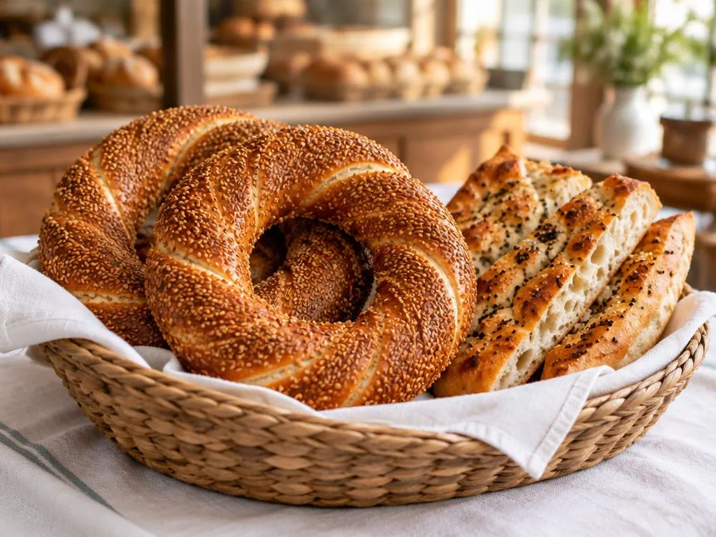Simit en Turks brood in een mand